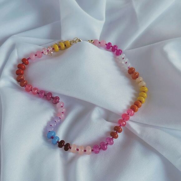 bohemian rainbow beaded necklace A406 - Picture 2 of 4